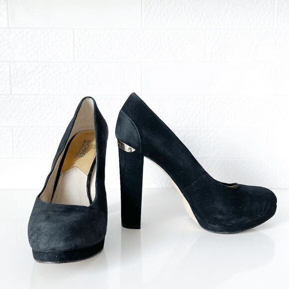 Michael Kors Womens Haven Suede Chunky Platform Heels Black 9M - Picture 2 of 9